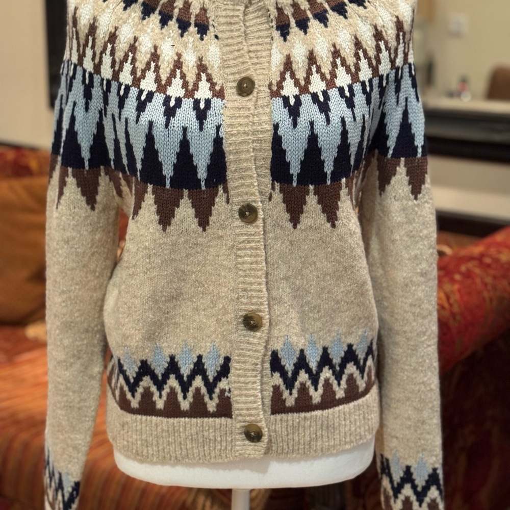 Lucky Brand Cream and Brown Nordic Cardigan Sweater